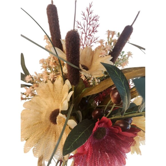 Rustic Artificial Burlap Gerbera Daisy & Wildflower Bouquet Autumn-Themed Floral - Picture 4 of 16